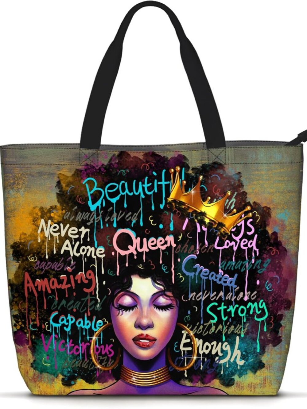 African American Women Tote Bag Black Shoulder Handbag For Women Fit Work Beach